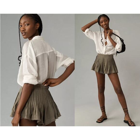 By‎ Anthropologie Pleated Linen Skirty Shorts size US 6 - Picture 1 of 3